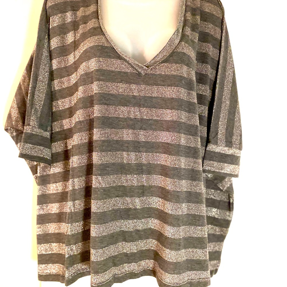 Nation LTD Metallic Gray Striped Crop Top